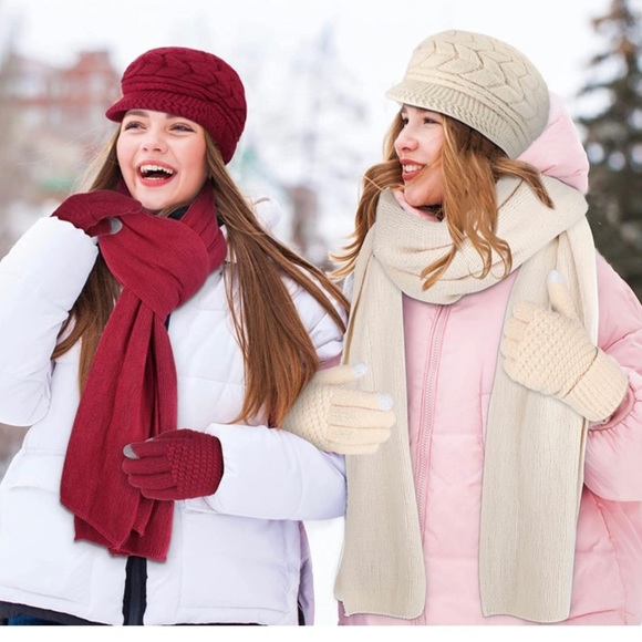 6 Pcs Winter Hat Gloves Scarf Set for Women Warm Knitted Beanie Hat​ main image 5